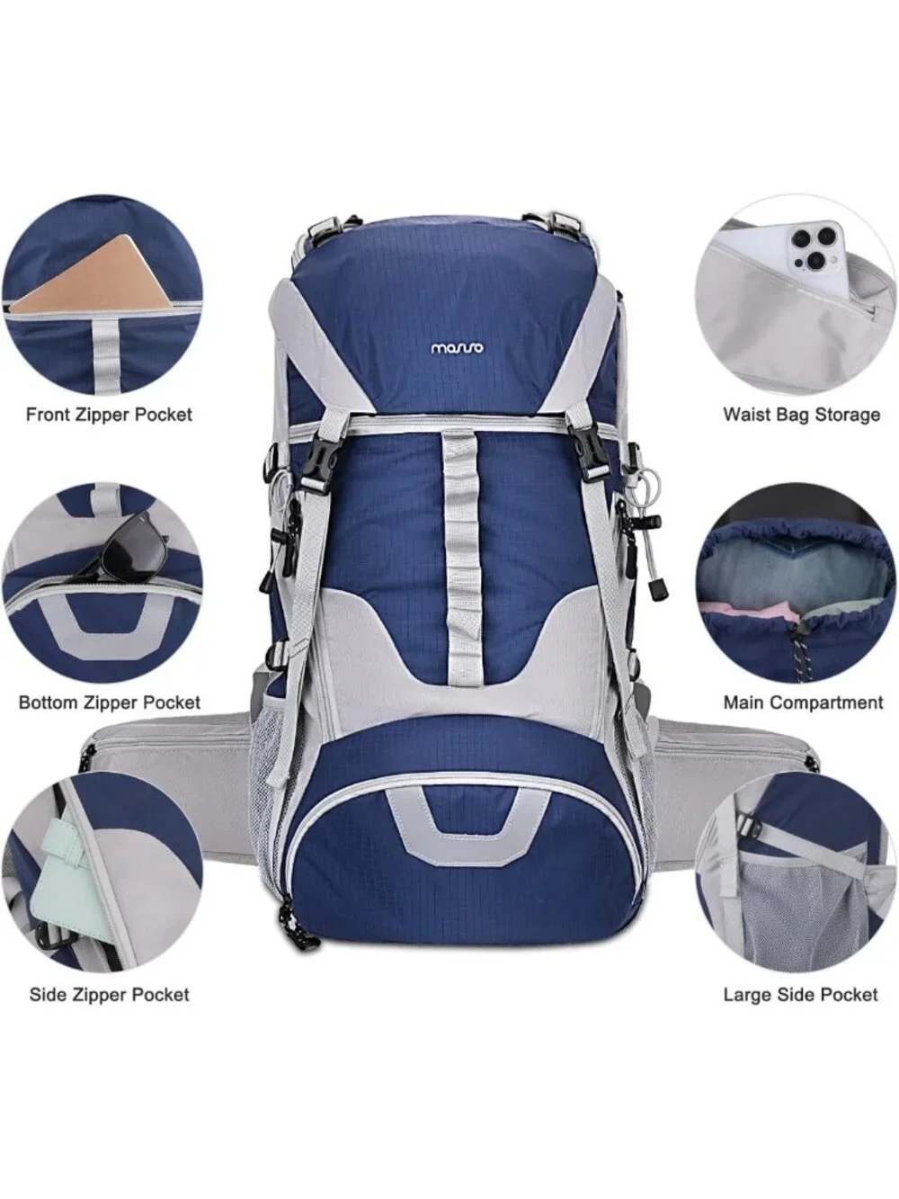 Waterproof 50L Hiking Backpack with Rain Cover, Lightweight Outdoor Daypack